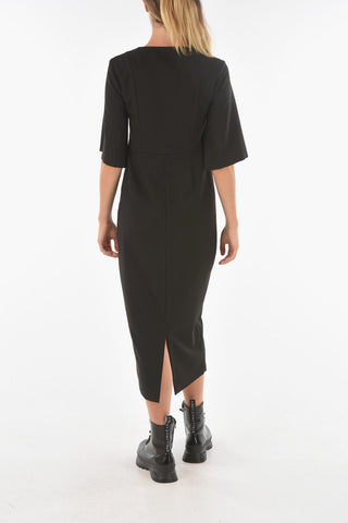 Vestito Midi TERRA con Maniche Corte con Spacco e Scollo a V