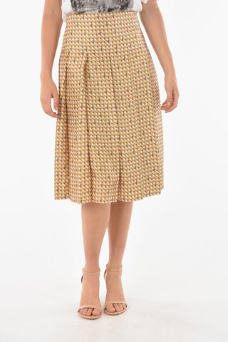 Geometric Patterned CARMINE Silk Midi Skirt