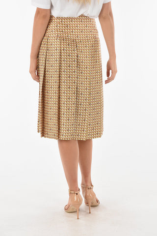 Geometric Patterned CARMINE Silk Midi Skirt