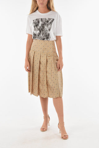 Geometric Patterned CARMINE Silk Midi Skirt