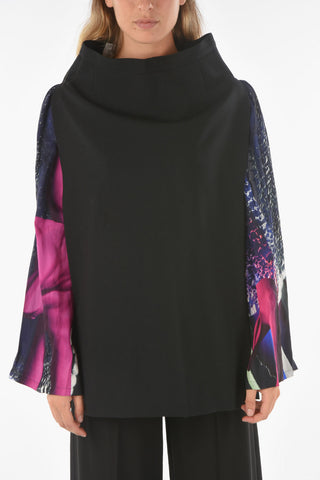 Patterned Sleeve Two Tone Top