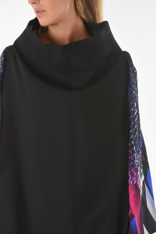 Patterned Sleeve Two Tone Top