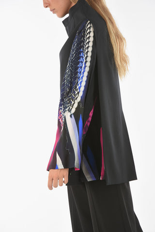 Patterned Sleeve Two Tone Top