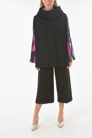 Patterned Sleeve Two Tone Top