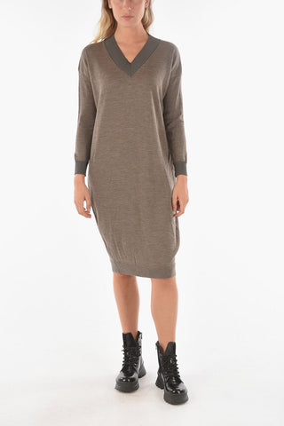 Knitted SWAPS Midi Dress with V Neckline