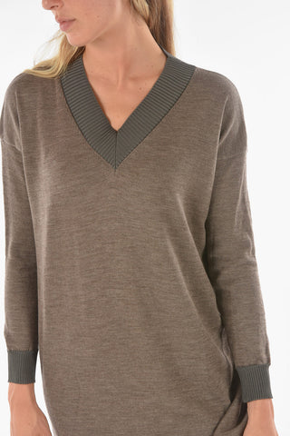 Knitted SWAPS Midi Dress with V Neckline