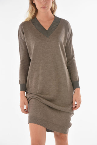 Knitted SWAPS Midi Dress with V Neckline
