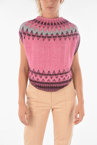 MM6 Maglia a Maniche Corte in Misto Lana e Alpaca