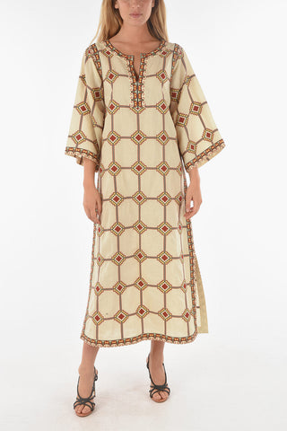 All-Over Embroidered Linen Blend Kaftan