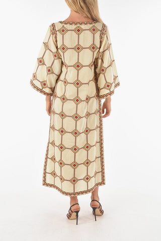 All-Over Embroidered Linen Blend Kaftan