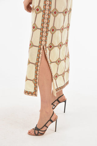 All-Over Embroidered Linen Blend Kaftan