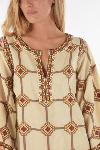 All-Over Embroidered Linen Blend Kaftan