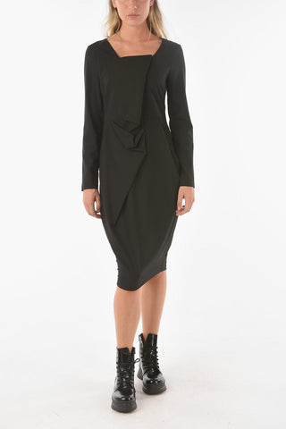 Vestito Midi GOCCIOLE a Maniche Lunghe con Drappeggio