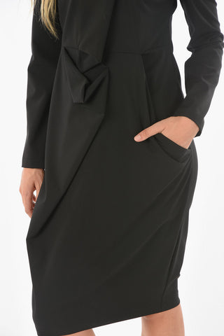 Vestito Midi GOCCIOLE a Maniche Lunghe con Drappeggio