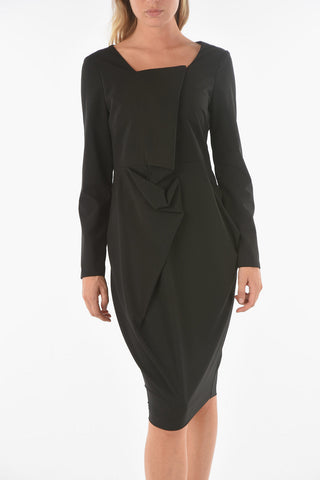 Vestito Midi GOCCIOLE a Maniche Lunghe con Drappeggio