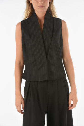 Pinstriped CAFFAREL Vest with Shawl Collar