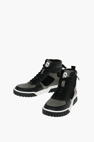Leather S-RUA MID SK High Top Sneakers with Suede Details