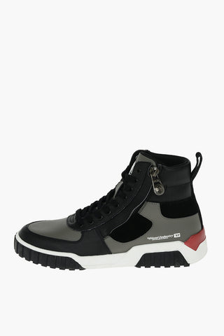 Leather S-RUA MID SK High Top Sneakers with Suede Details
