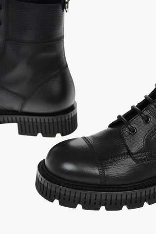 Leather BERNINI Maine Lace-up Bootied with Logoed Plate
