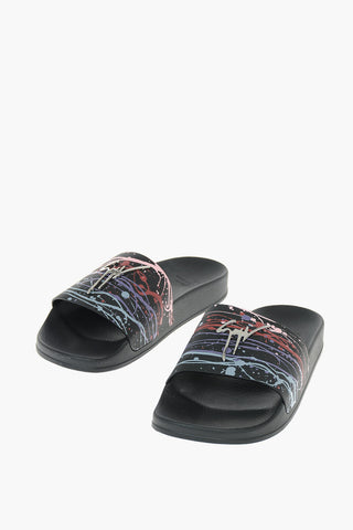 Leather NEW BUREL 10 Slides with Logoed Embellishment