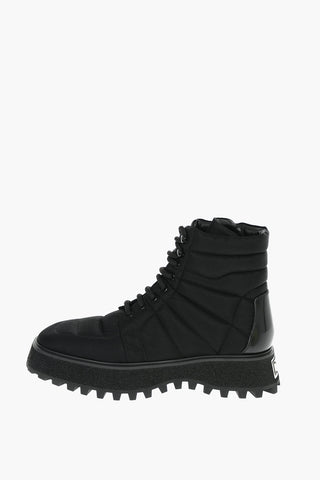 Nylon Leather MICHELANGELO Combat Boots with Logoed Statement Sole