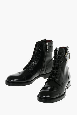 Brushed Leather MICHELANGELO Ankle Booties with Logoed Plate