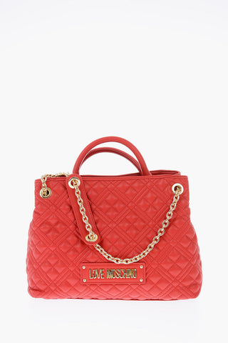 LOVE Faux Leather Quilted Hand Bag with Golden Chain