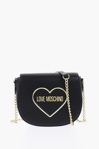 LOVE Textured Faux Leather Saddle Bag with Embossed Logo
