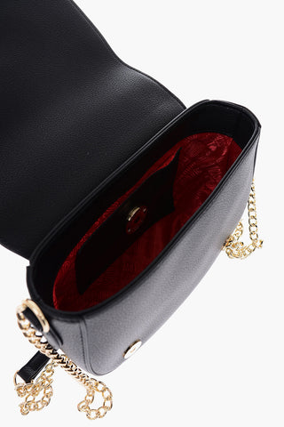 LOVE Textured Faux Leather Saddle Bag with Embossed Logo