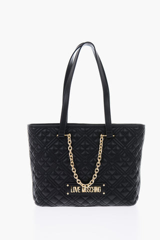 LOVE Faux Leather Quilted Tote Bag with Golden Details