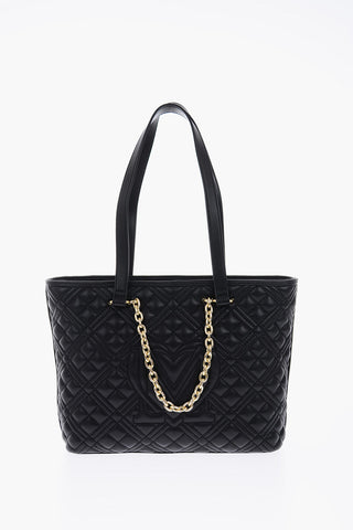 LOVE Faux Leather Quilted Tote Bag with Golden Details