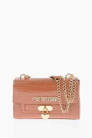  	LOVE Faux Leather Crocodile Effect Shoulder Bag