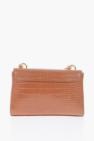 	LOVE Faux Leather Crocodile Effect Shoulder Bag