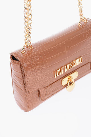  	LOVE Faux Leather Crocodile Effect Shoulder Bag