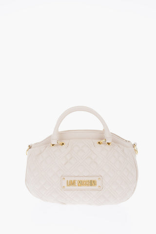 LOVE Faux Leather Quilted Bowler Bag with Golden Details