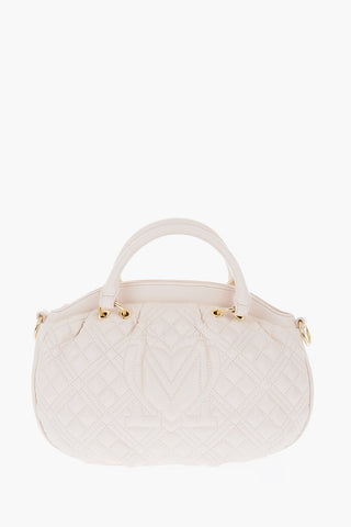 LOVE Faux Leather Quilted Bowler Bag with Golden Details