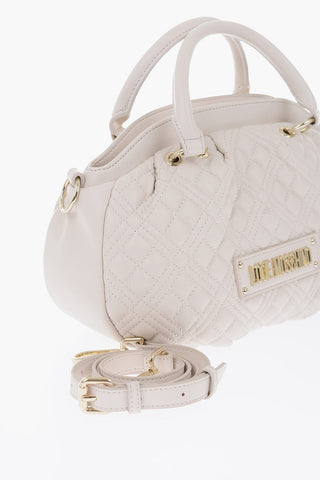LOVE Faux Leather Quilted Bowler Bag with Golden Details