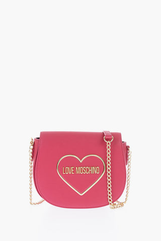  	LOVE Textured Faux Leather Saddle Bag with Embossed Logo