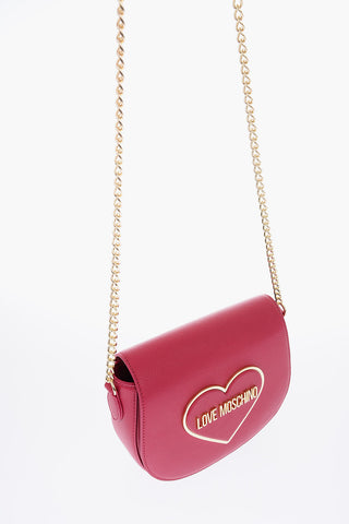  	LOVE Textured Faux Leather Saddle Bag with Embossed Logo