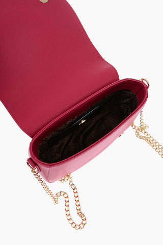  	LOVE Textured Faux Leather Saddle Bag with Embossed Logo