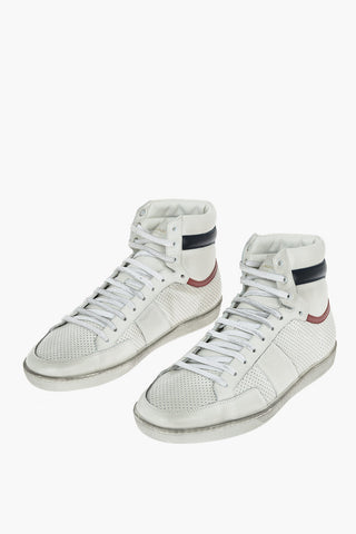 Sneakers Alte in Pelle Traforate con Logo Stampato