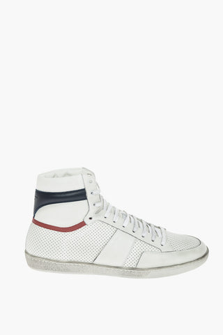 Sneakers Alte in Pelle Traforate con Logo Stampato