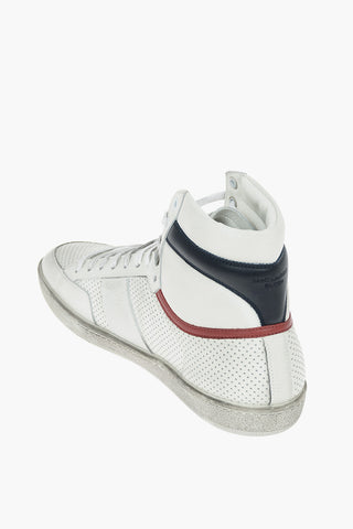 Sneakers Alte in Pelle Traforate con Logo Stampato
