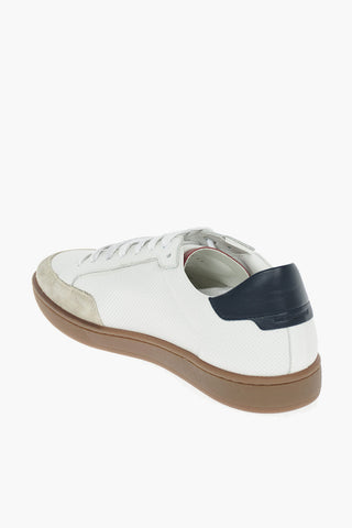Sneakers Basse in Pelle Traforate con Punta in Suede