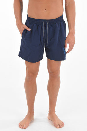 Boxer Swim Shorts with 2 Pockets and Logo Print