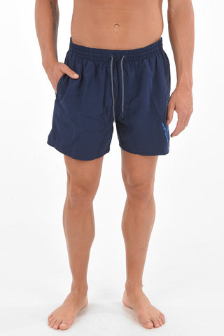 Boxer Swim Shorts with 2 Pockets and Logo Print
