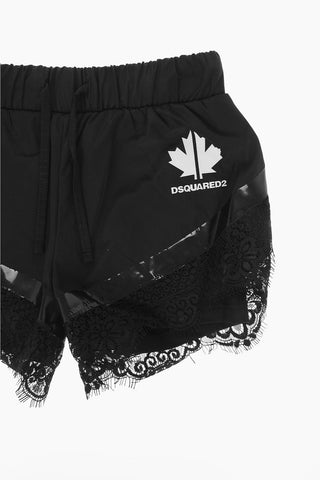 lace details stretch cotton shorts