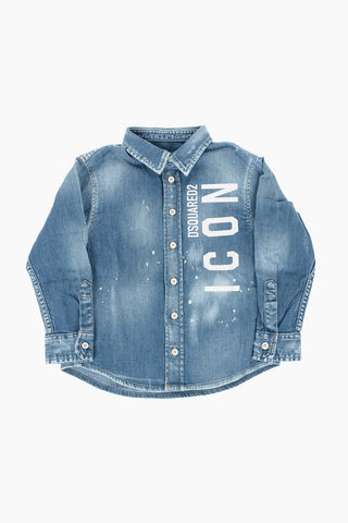 ICON logo printed stretch denim shirt