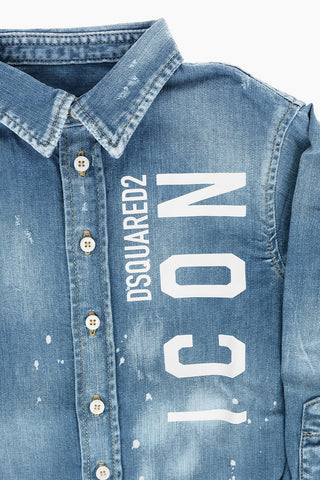 ICON logo printed stretch denim shirt