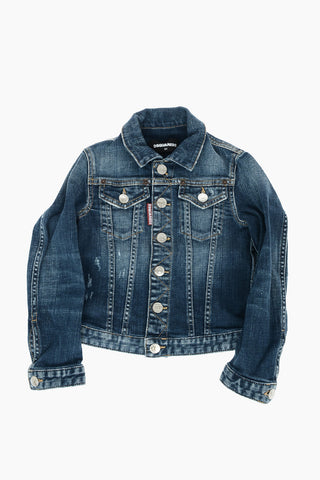 double breast pocket stretch denim jacket